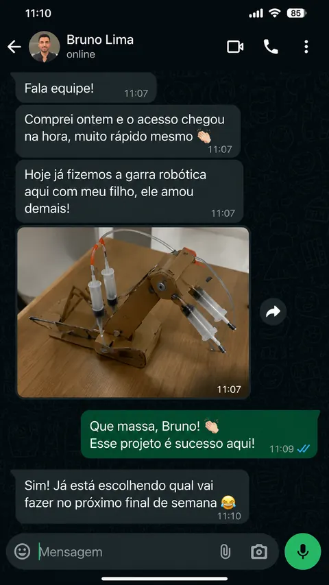 Mensagem de cliente sobre projeto de robótica