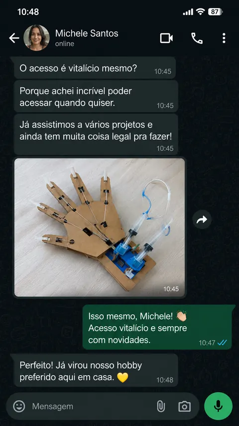 Mensagem de cliente sobre projeto criado