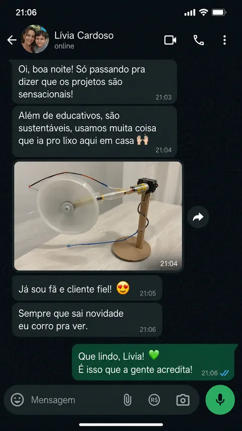 Mensagem de cliente sobre atividade de robótica
