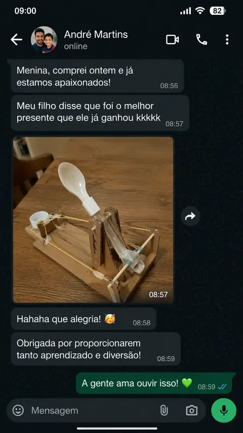 Mensagem de cliente sobre presente e aprendizado
